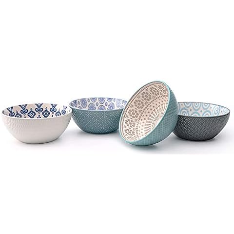 Signature Housewares Set of 4 Bowls, Pad Print Design 13, 8-Inch