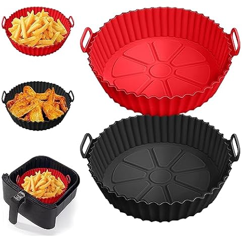 Air Fryer Liners, 2 Pack, 7.5'' Silicone Air Fryer Pot, Thickened Reusable Air Fryer Basket Fits 3QT-5QT Air Fryer, Heat-Resistant and Non-Stick Air