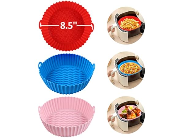 3 Pack Silicone Air Fryer Liners, Reusable Round Liners For 4-7 Qt