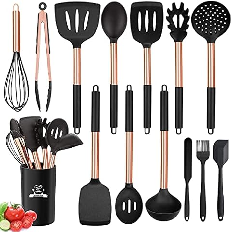 Juvale Copper Cooking Utensils Kitchen Set, Rose Gold Cookware