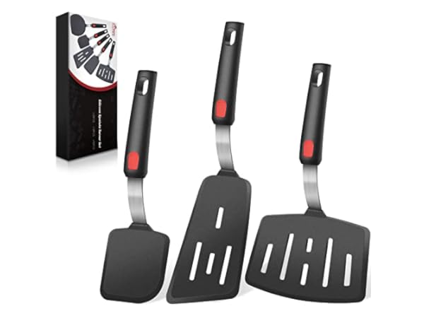 Culinary Couture Silicone Spatula Turner Set - Stainless Steel and Silicone Heat Resistant Kitchen Utensils - 608F - Grill Spatula Tools for BBQ