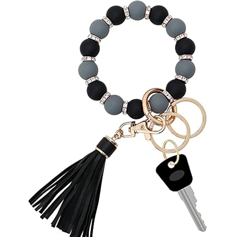 Bisanzoya Beaded Keychain with Tassel, Silicone Key Ring Bracelet, Cute  Boho Car Key Chain Wristlet for Women