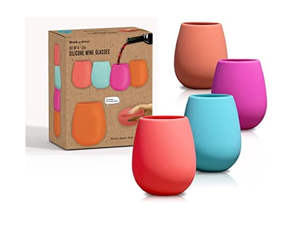 Ello Cru 17 oz Stemless Glass Wine Set with Silicone Protection, 8-Pack