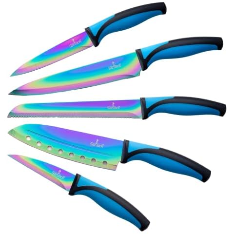 Kitchen Knife Set Titanium Coated 5 Rainbow Blades Starter Set Magnetic  Wall Rac