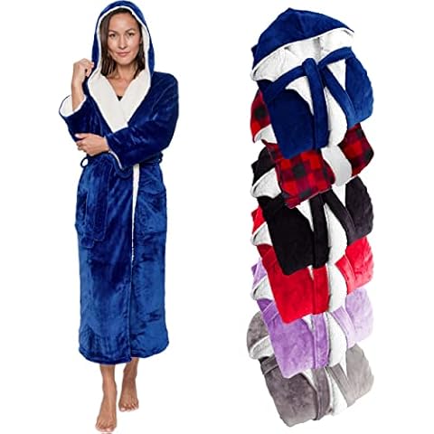  Silver Lilly Womens Sherpa Trim Fleece Robe with Hood - Full  Length Warm Plush Luxury Bathrobe (Purple, Large-X-Large) : Clothing, Shoes  & Jewelry