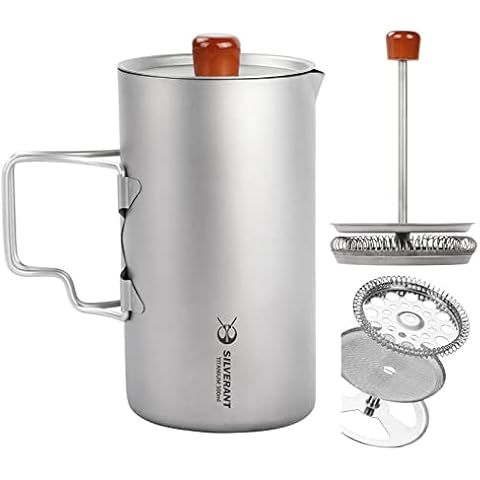 SilverAnt Double Wall Coffee Cup & Titanium Straw - Ultralight Titanium Everyday Coffee Cup 400ml/14fl oz - Camping Backpacking Hiking Mug Sandblasted