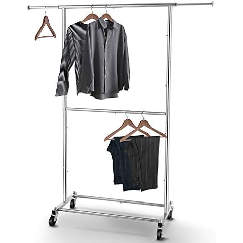 Simple Houseware Dual Bar Adjustable Garment Rack White 72-Inch Height