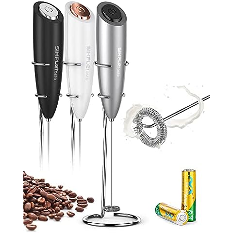 Peach Street Powerful Handheld Milk Frother, Mini Milk Foamer, Battery Operated (Not Included) Stainless Steel Drink Mixer with Frother Stand