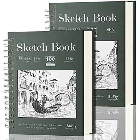 3-Pack Art Sketchbook, Spiral Bound Drawing Sketch Pad, 100 Ivory Color Sheets Each, 8.5 x 5.5 Inches