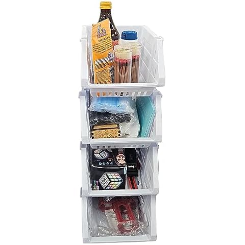 Skywin Plastic Stackable Storage Bins for Pantry - Stackable Bins for Organizing Food, Kitchen, and Bathroom Essentials (Black, 2-Pack)