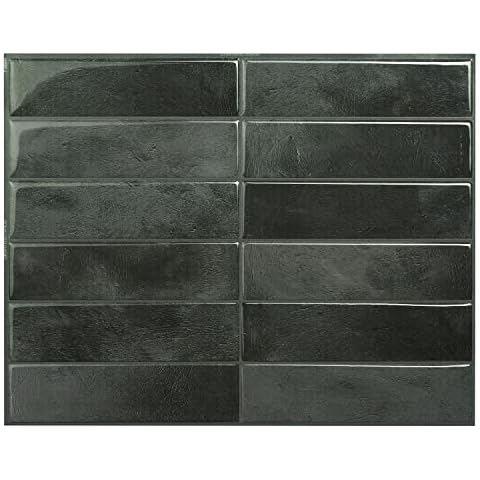 Smart Tiles Peel and Stick Backsplash - 5 Sheets of 10.61 x 9.56 Matte Black - 3D Adhesive Peel and Stick Tile Backsplash for Kitchen, Bathroom