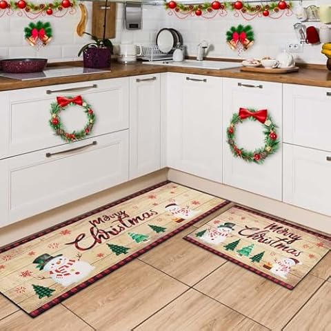 Red Truck Xmas Tree Kitchen Rugs and Mats Large Merry Christmas Anti  Fatigue Kitchen Floor Mat Farmhouse Wood Grain Comfort Standing Mat  Waterproof Kitchen Sink Mat for Floor Kitchen 