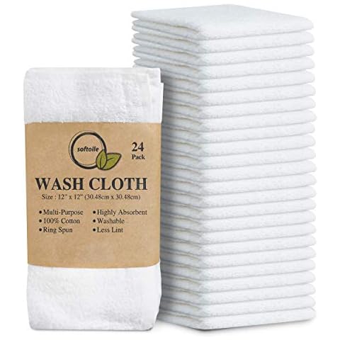 QUBA LINEN Wash Cloth Set - Pack of 24, 100% Cotton - Flannel Face Cloths,  Highly Absorbent and Soft Feel Fingertip Towels (12x12 Pack of 24)