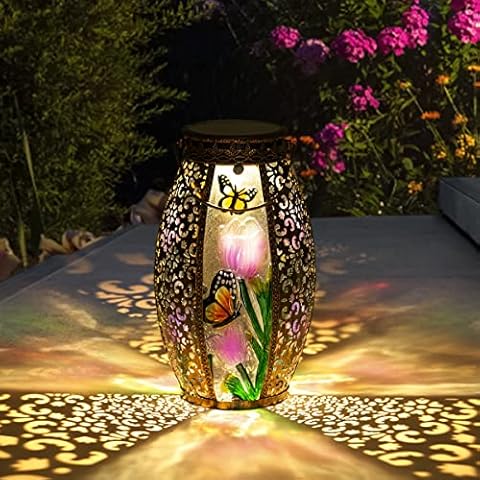 Lamplust Large Solar Candle Lantern - 18 inch Tall, Glass Panels, Matte Black Metal Frame, Waterproof Flameless Pillar Candle, Dusk to Da