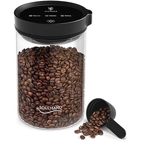 FEBEEK Automatic Vacuum Coffee Canister, 40 oz Thickened Glass Jar for food  & coffee storage, Ultra-long vacuum airtight coffee container