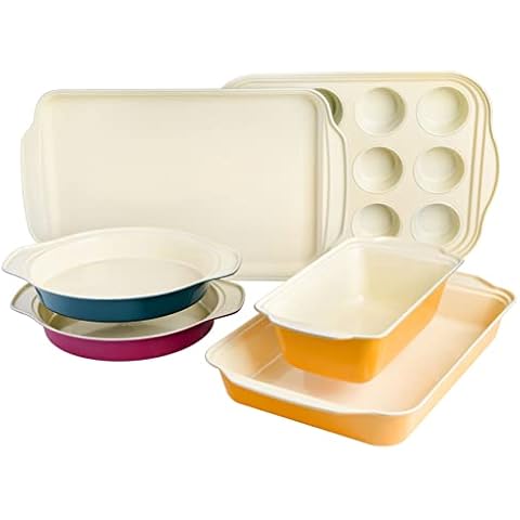  Wokic 5-Piece Nonstick Bakeware Set, Baking Pans Set with Round  Cake Pan, Square Cake Pan, Loaf Pan, Muffin Pan & Roasting Pan, Baking  Sheet Set Dishwasher Safe Easy Clean for Oven