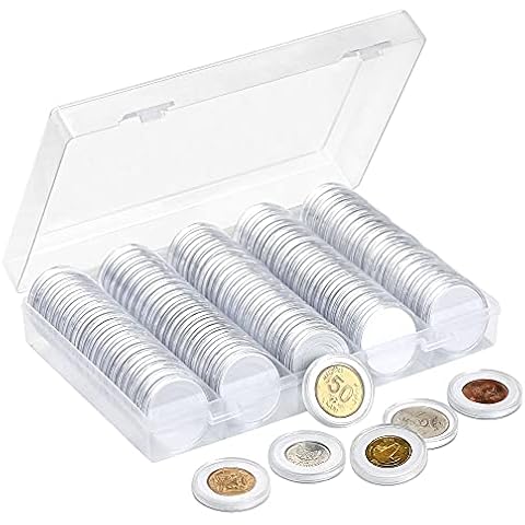 Hicarer 25 mm Coin Holder Capsules Clear Round Plastic Coin Container Case for Coin Collection Supplies (100)