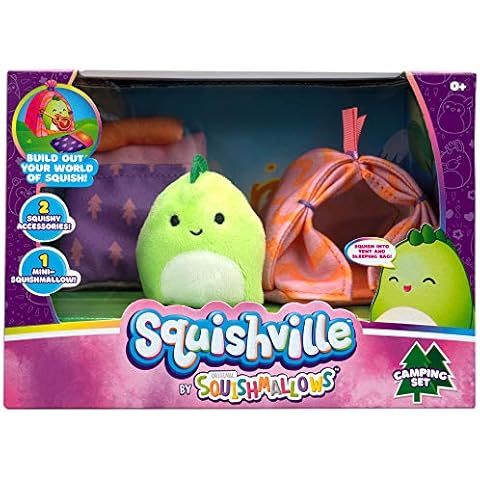 Squishville by Original Squishmallows Play and Display Storage - Four  2-Inch Plush Included - Big Foot, Axolotl, Parrot, Chameleon - Hang or  Stand