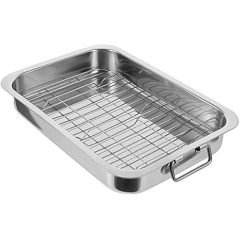 Ovente Oven Roasting Pan 13 x 9.4 Inch Stainless Steel Portable Baking Tray  with Rack and