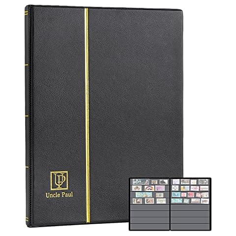 MUDOR Stamp Collecting Album, 7 Rows Pockets Stamp Book for Collectors, 10  Sheets Stamp Stockbook, Black (Black-7 Row)