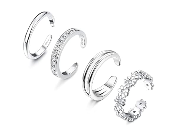 ChicSilver 2 Pcs 925 Sterling Silver Toe Rings Hypoallergenic Thin