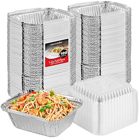 Stock Your Home 1 lb Aluminum Disposable Cookware with Lids (25 Pack) - Foil Pans Cardboard Lids - Disposable & Recyclable Takeout Trays with Lids 