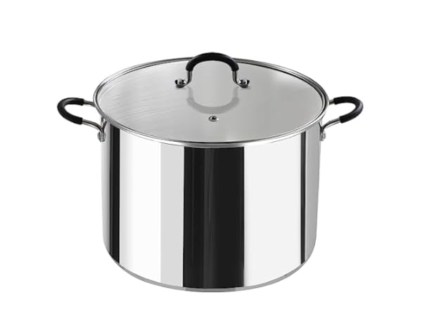 NutriChef Commercial Grade Heavy Duty 8 Quart Stainless Steel Stock Pot  with Riveted Ergonomic Handles and Clear Tempered Glass Lid