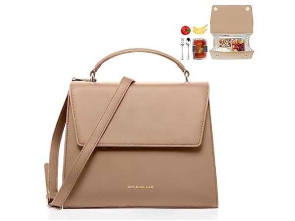  BEAUTYGOODIES Lunch Bag Women Insulated Lunch Bag Purse, Medium  Tan Leather Lunch Bag for Women, Lunch Box Purse Modern, Stylish Lunch bag  for Women, Cute Lunch bag Women for Work Designer