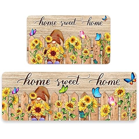 wuvutu Sunflower Kitchen Rugs - Kitchen Mat Set of 2, Sunflower Decor Sunflower Rugs for Kitchen, Farmhouse Kitchen Rugs, Countr