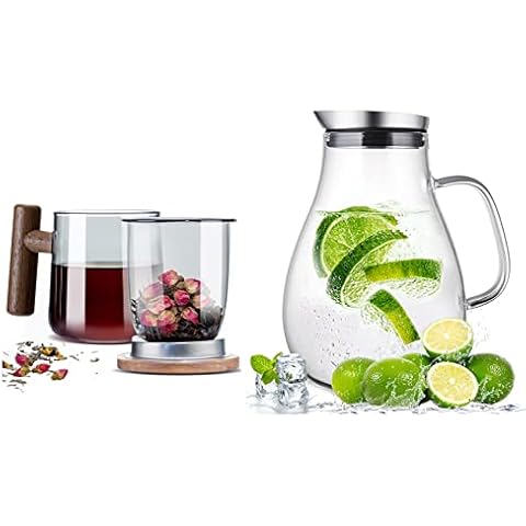 SUSTEAS 2.0 Liter 68 Ounces Glass Pitcher with Lid Iced Tea Pitcher Water Jug Hot Cold Water Ice Tea Wine Coffee Milk and Juice Beverage Carafe