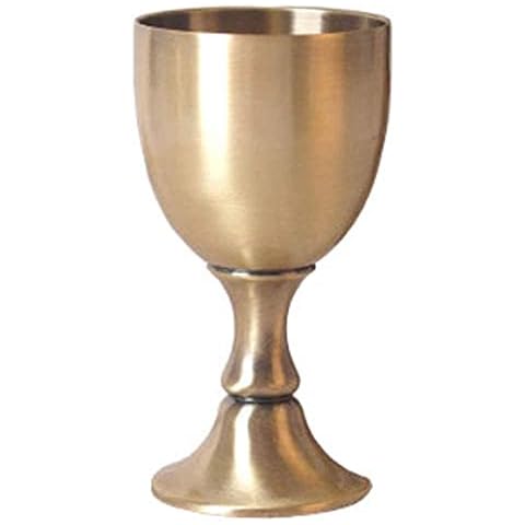 PARIJAT HANDICRAFT Brass royal chalice cup embossed brass flutes wine heavy  goblet brass drinking glasses beverage tumbler cups for water juice milk