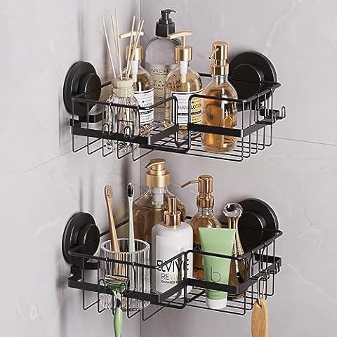 OldPAPA Shower Caddy Adhesive Shower Shelf No Drilling Stick on Shower Organizer for Tile Wall Shower Storage Rustproof Bathroom Caddy Wall Mounted for