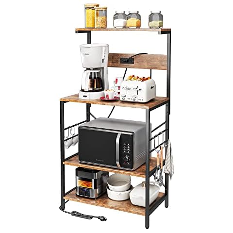 8-Tier Kitchen Baker's Rack with Power Outlets, Microwave Oven StandBlack  in 2023