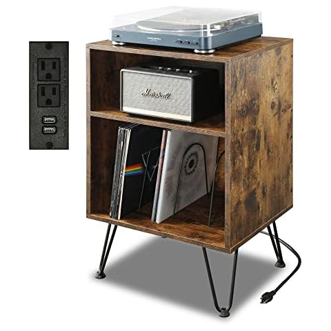 TC-HOMENY Vinyl Record Storage Table, 3-Tier Record Player Stand with 3 Quick-Release Divider, Fashion Vinyl Storage Cabinet Display Shelf for Bedroom