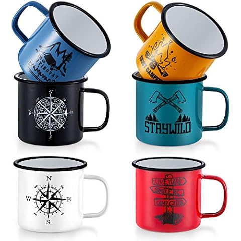 TeamFar Coffee Mug Set of 6, 12 oz Enamel Mug Black Tea Camp