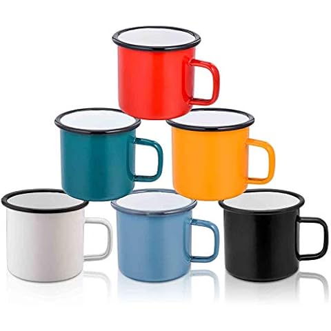 P&P CHEF Enamel Camping Coffee Mug Set of 6, Small Colored Mugs