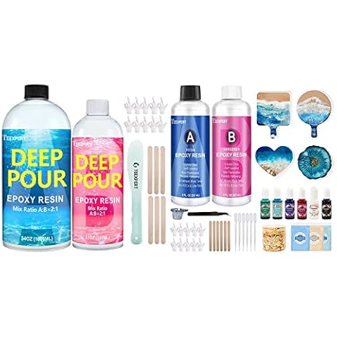 Teexpert Deep Pour Epoxy Resin, 51oz Epoxy Resin Kit for 2-4 Pour Depths,  Crystal Clear & High Gloss, Bubble-Free Casting Resin for Flower