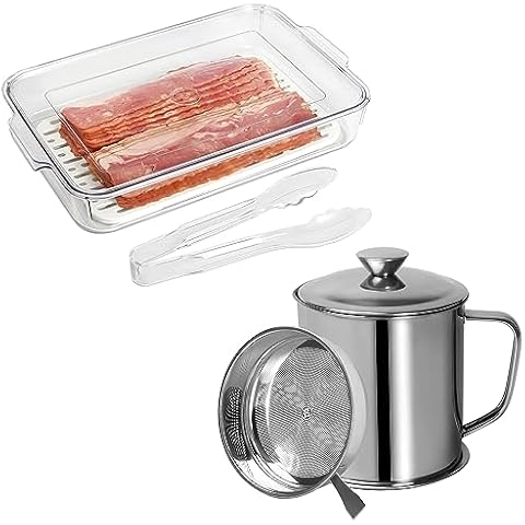  Bacon Grease Container with Strainer 1.25 L / 42 oz Sturdy  Soild SUS 304 Food-grade Stainless Steel Cooking Oil Keeper with Lid and  Easy-Grip Handle Suitable for Storing Frying Oil and