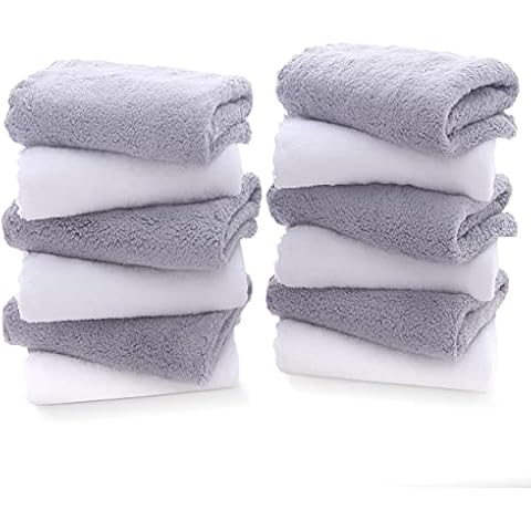 QUBA LINEN Wash Cloth Set - Pack of 24, 100% Cotton - Flannel Face Cloths,  Highly Absorbent and Soft Feel Fingertip Towels (12x12 Pack of 24)