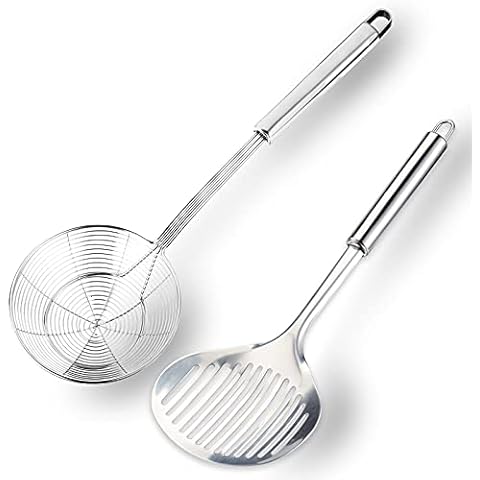 Hiware Solid Stainless Steel Spider Strainer Skimmer Ladle for Cooking and  Frying, Kitchen Utensils Wire Strainer Pasta Strainer Spoon, 5.4 Inch