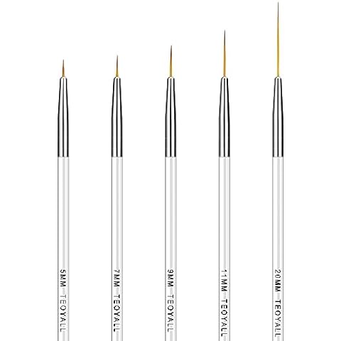 TEOYALL Fine Liner Brush, Nail Art Striping Brushes 5/7/9/11/20mm Thin Line  Nail Brush Detail Drawing Brush Gel Nail Polish Brush