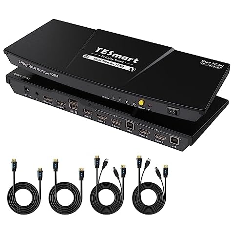 Rytaki Pro USB 3.0 Dual Monitor KVM Switch DisplayPort + HDMI 4K@60Hz  Extended Display KVM Switch 2 Monitors 2 Computers with Audio Microphone  Output