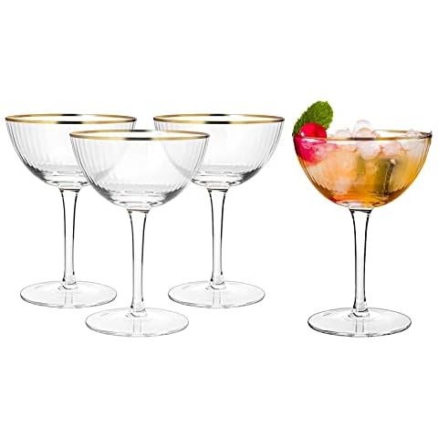 Glassique Cadeau Vintage Art Deco Coupe Glasses Set of 4 7 oz Classic Cocktail Glassware for Champagne, Martini, Manhattan, Cosmopolitan, Sidecar