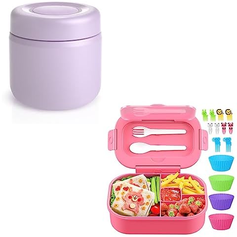  TIME4DEALS Vacuum Insulated Food Jar, Wide Mouth Insulated Containers  Thermos for Hot Food Kids, Leakproof Soup Thermal Lunch Bento Box,  Stainless Steel Keep Food Warm Lunch Container- 13.5oz - Lilac 