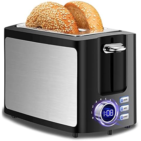 BUYDEEM DT730 Motorized Toaster, 2-Slice Smart Digital Leverless Toaster  with LCD Countdown Timer, 9-Shade Settings for Toast, Bagels, Waffles