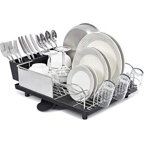 SONGMICS 2-Tier Dish Drying Rack, Silver + Gray