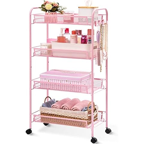 3-Tier Rolling Cart, Metal Utility Cart with Lockable Wheels, Storage Craft Art  Cart Trolley Organizer Serving Cart Easy Assembly for Office, Bathroom,  Kitchen, Kids' Room, Classroom, White 