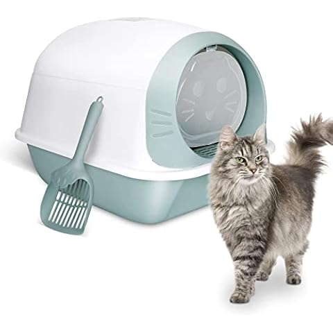 Yitahome  17 Inch Xl Covered Hooded Extra Large Enclosed Cat Litter Box  With Mat And Litter Scoop Odorless Anti Splashing Blue