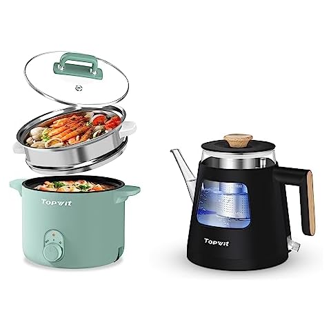 Topwit Ramen Cooker, Mini Electric Pot 1L, Green & 1.0L Electric Tea Kettle  with Removable Stainless Steel Infuser
