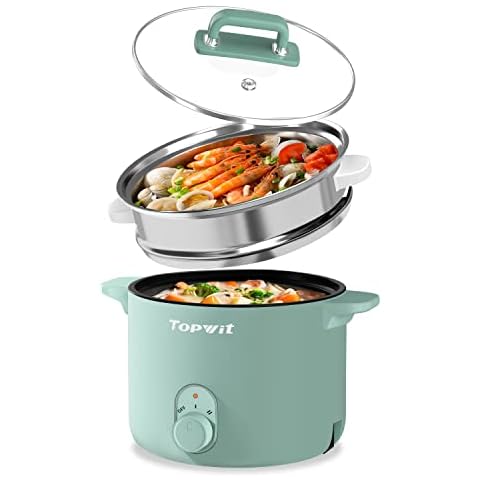 Electric Hot Pot, 1.5L Ramen Cooker, Portable Non-Stick Frying Pan,  Electric Pot for Pasta, Steak, BPA Free, Electric Cooker with Dual Power  Control, Over-Heating & Boil Dry Protection, Green